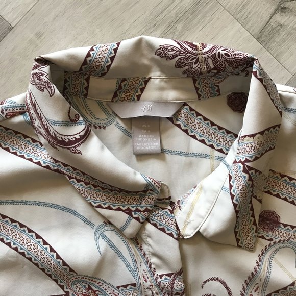 H&M Paisley Polyester 70's Vibe Button Down long sleeve sz 6 - Picture 3 of 13